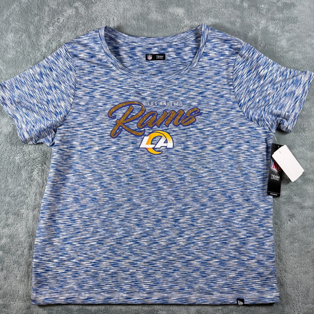 NFL Team Apparel Los Angeles Rams Space Dye Glitter Logo T-Shirt Womens‎ XL New